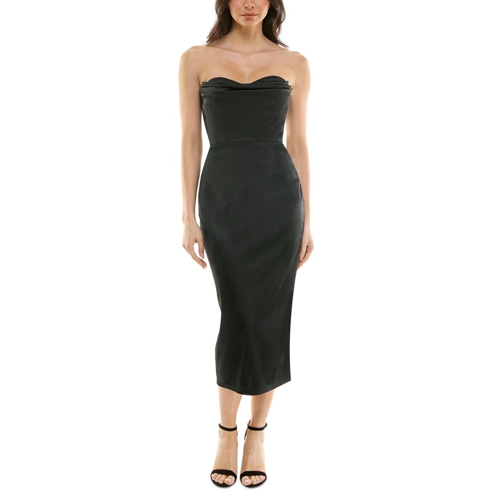 KATIA RAE Juniors' Strapless Midi Party Black Dress